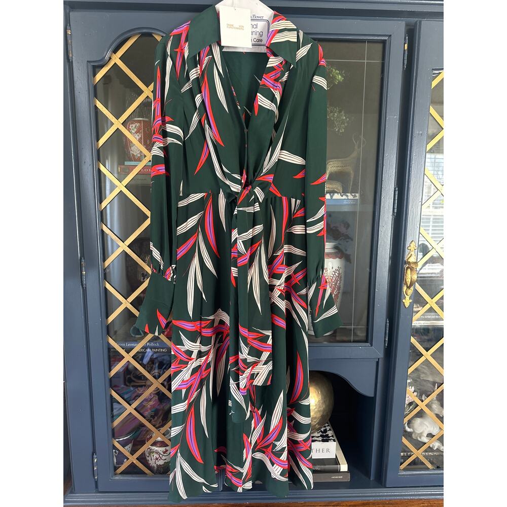 NWT DVF Diane von Furstenberg QUINCY Hunter Silk Wrap Midi Dress US10 Green - Picture 4 of 10
